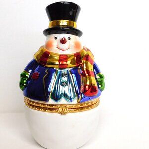 Christopher Radko "Chills Wills" Ceramic Hinged Snowman Trinket Box 6.5"
